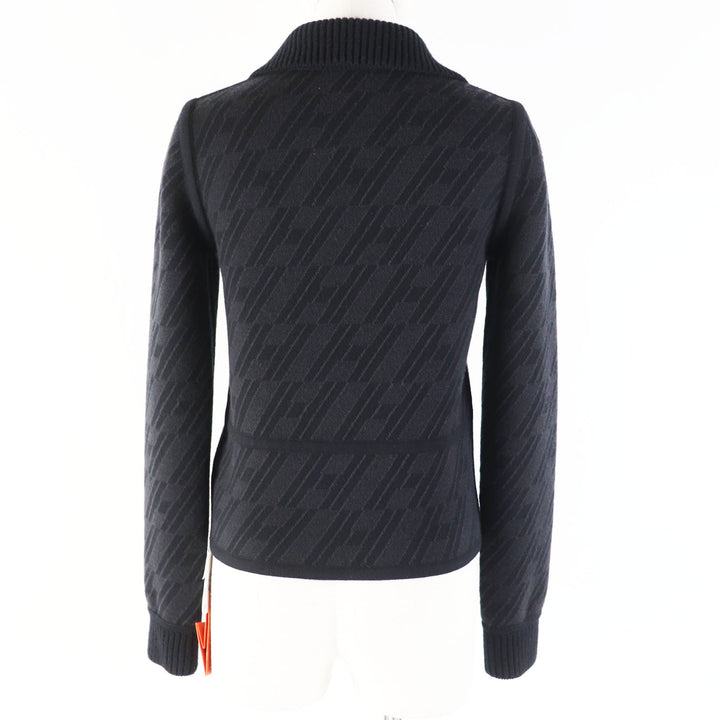 未使用品◎HERMES エルメス 23AW 3H2204D2 カシミヤ混 バイアスH／無地 リバーシブル ニットブルゾン ブラック グレー／ブラック 34 伊製