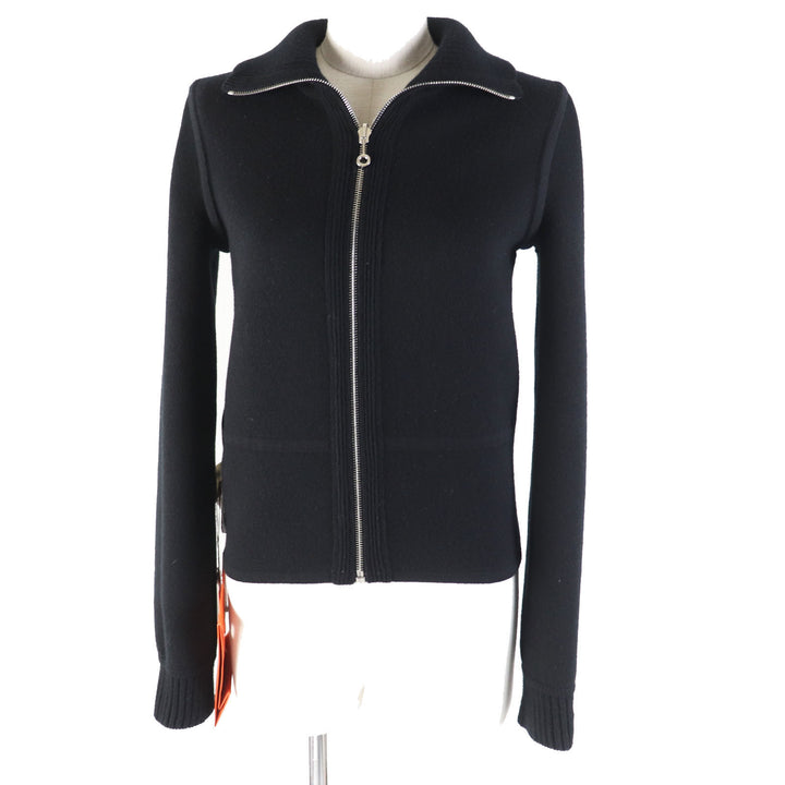 未使用品◎HERMES エルメス 23AW 3H2204D2 カシミヤ混 バイアスH／無地 リバーシブル ニットブルゾン ブラック グレー／ブラック 34 伊製