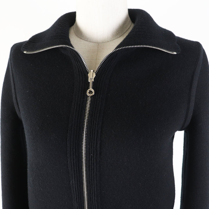 未使用品◎HERMES エルメス 23AW 3H2204D2 カシミヤ混 バイアスH／無地 リバーシブル ニットブルゾン ブラック グレー／ブラック 34 伊製