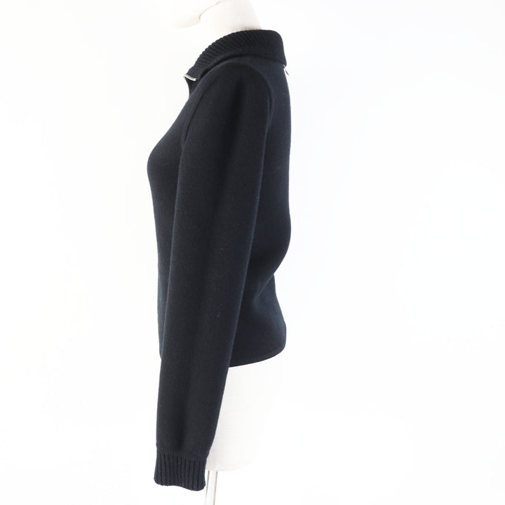 未使用品◎HERMES エルメス 23AW 3H2204D2 カシミヤ混 バイアスH／無地 リバーシブル ニットブルゾン ブラック グレー／ブラック 34 伊製