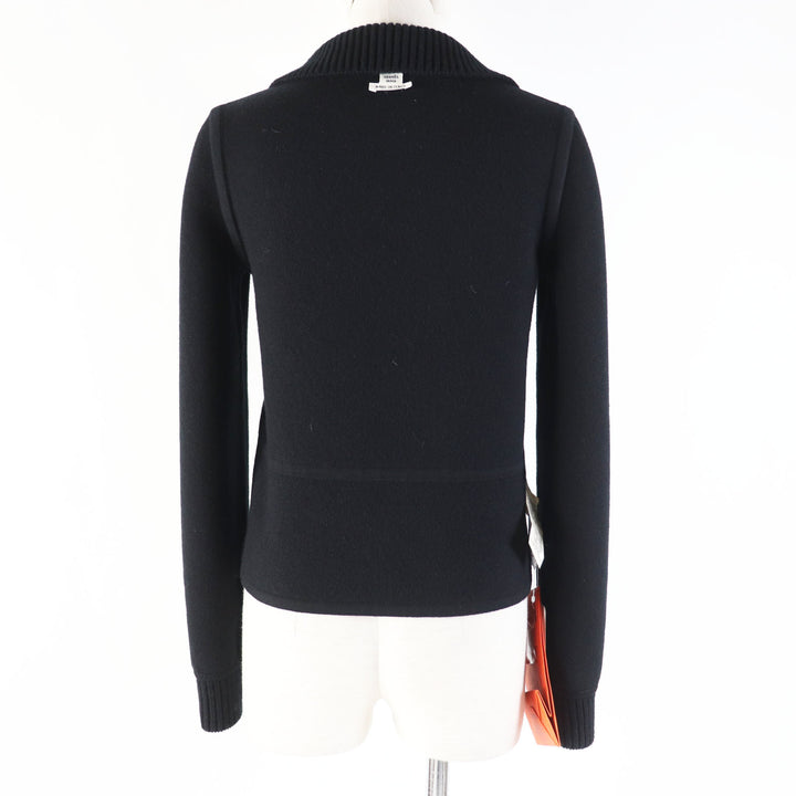 未使用品◎HERMES エルメス 23AW 3H2204D2 カシミヤ混 バイアスH／無地 リバーシブル ニットブルゾン ブラック グレー／ブラック 34 伊製