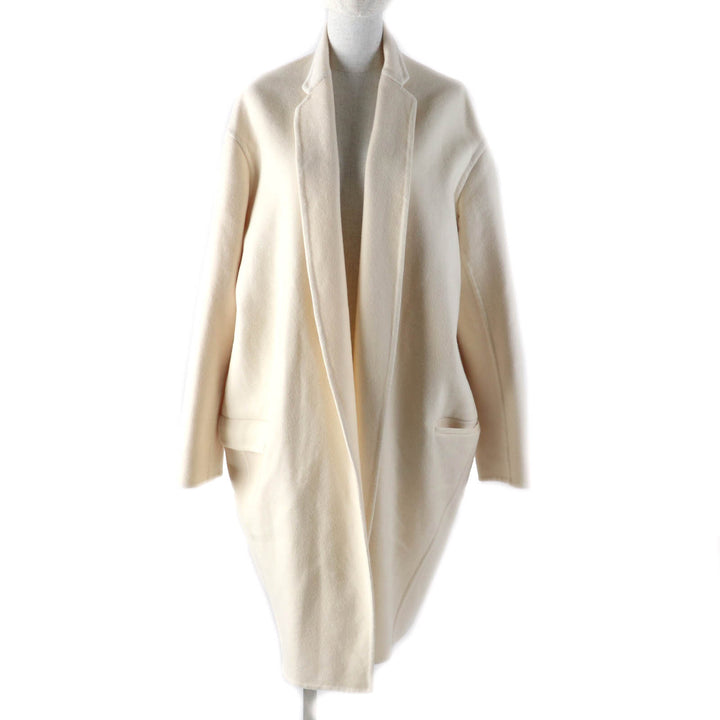 美品★CELINE セリーヌ 2 8H13/6700 カシミヤ100％ エッグクロンビー コート アイボリー 40 ハンガー・ガーメント付き 正規品 レディース