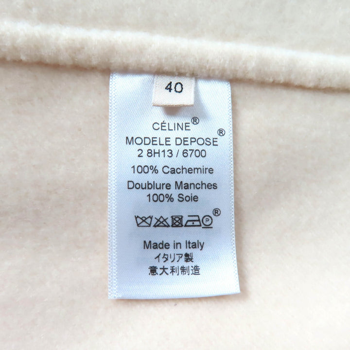 美品★CELINE セリーヌ 2 8H13/6700 カシミヤ100％ エッグクロンビー コート アイボリー 40 ハンガー・ガーメント付き 正規品 レディース