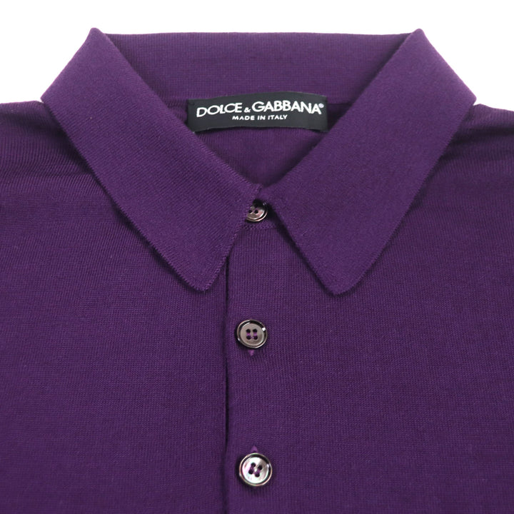 極美品▼DOLCE&amp;GABBANA ドルチェ＆ガッバーナ カシミヤ100% 黒タグ ロゴ入りボタン ニット 長袖ポロシャツ パープル 48 正規品 メンズ