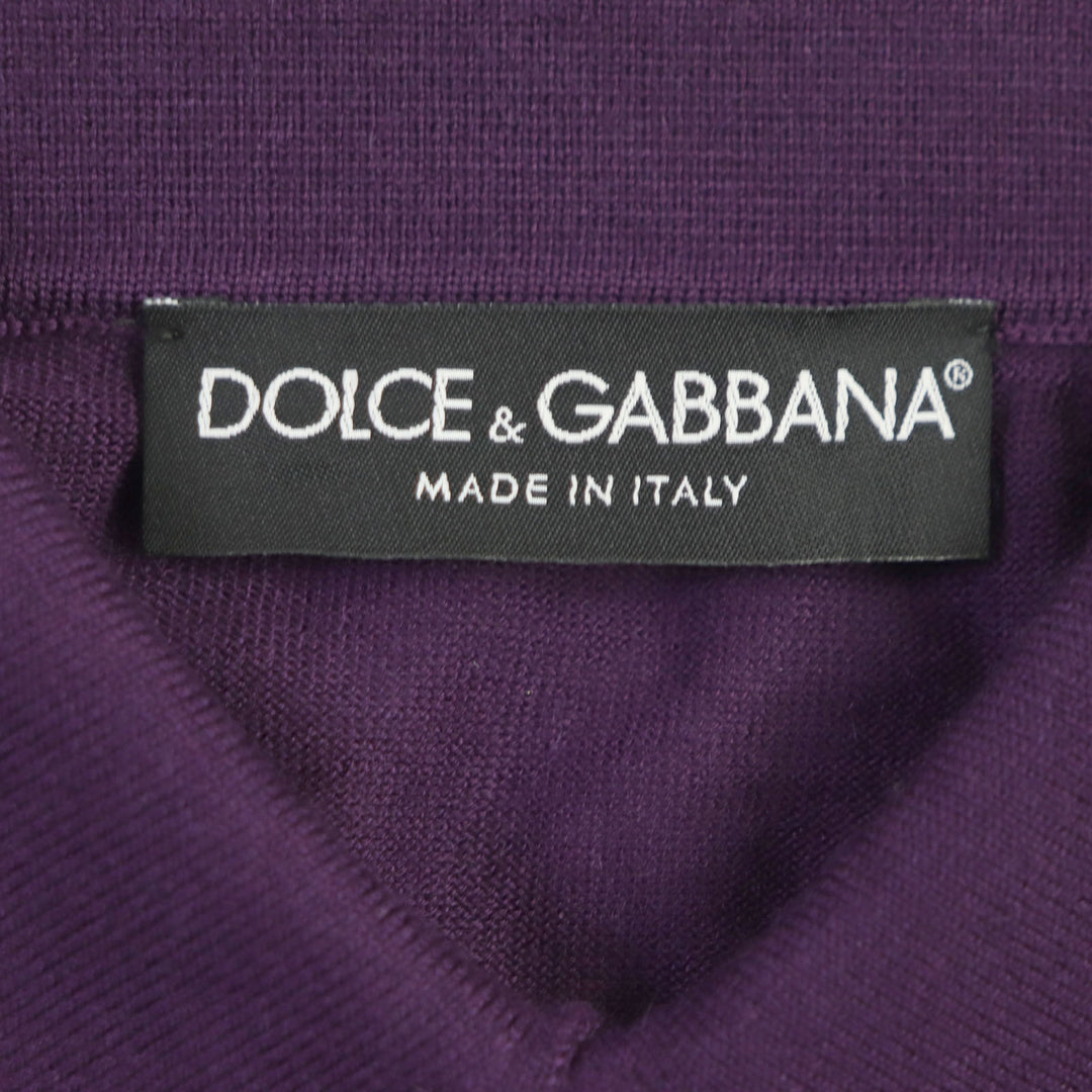 極美品▼DOLCE&amp;GABBANA ドルチェ＆ガッバーナ カシミヤ100% 黒タグ ロゴ入りボタン ニット 長袖ポロシャツ パープル 48 正規品 メンズ