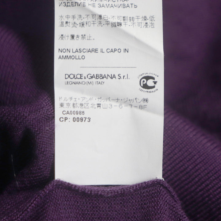 極美品▼DOLCE&amp;GABBANA ドルチェ＆ガッバーナ カシミヤ100% 黒タグ ロゴ入りボタン ニット 長袖ポロシャツ パープル 48 正規品 メンズ