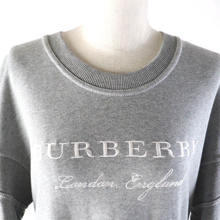 極美品★BURBERRY バーバリー 4057511 コットン100％ ロゴ刺繍入り クルーネック 長袖 チュニック スウェットワンピース グレー M 正規品