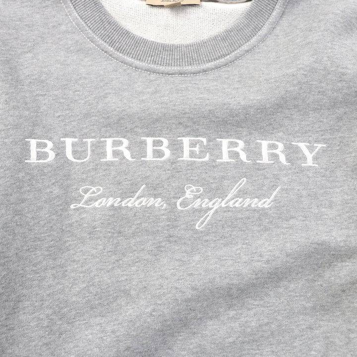 極美品★BURBERRY バーバリー 4057511 コットン100％ ロゴ刺繍入り クルーネック 長袖 チュニック スウェットワンピース グレー M 正規品