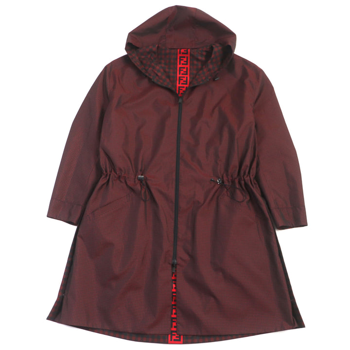 未使用品▼FENDI フェンディ 2022年製 FAA864 千鳥格子 FFロゴ フード付き リバーシブル WZIP コート レッド ブラック 48 正規品 メンズ