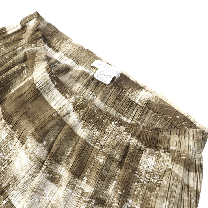 極美品△PLEATS PLEASE プリーツプリーズ イッセイミヤケ PP31-JG924 グラフィックプリント 裾変形デザイン スカート ブラウン 4 正規品
