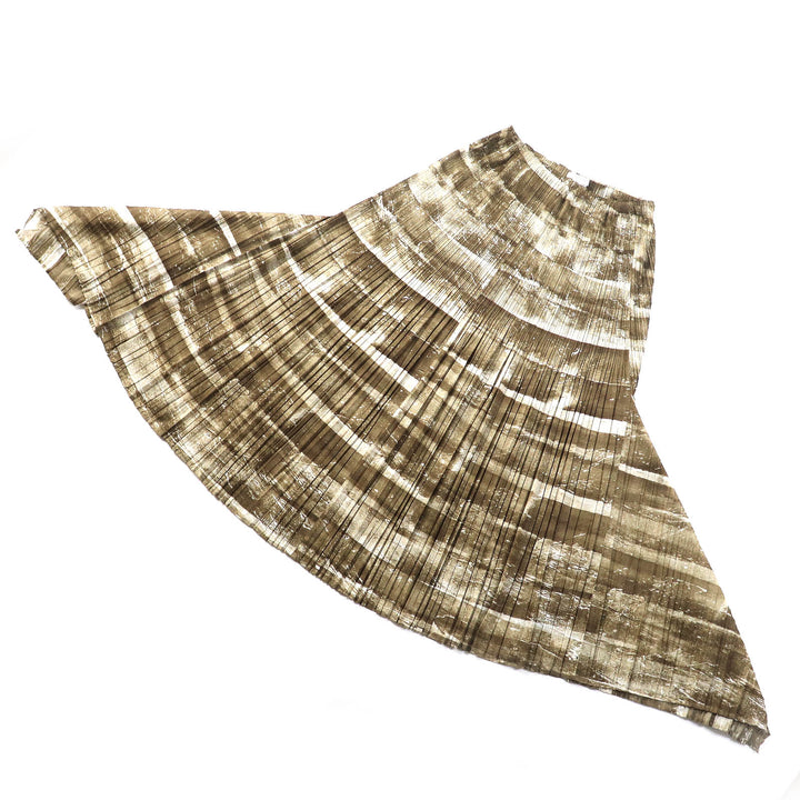 極美品△PLEATS PLEASE プリーツプリーズ イッセイミヤケ PP31-JG924 グラフィックプリント 裾変形デザイン スカート ブラウン 4 正規品