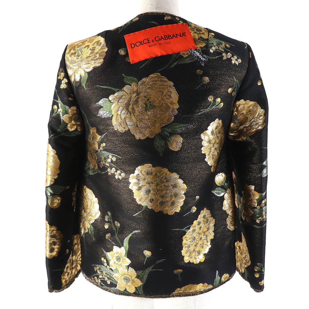 未使用品△DOLCE&amp;GABBANA ドルチェ＆ガッバーナ 黒タグ フラワージャガード ビーズ装飾 ノーカラージャケット 36 正規品 定価389000円