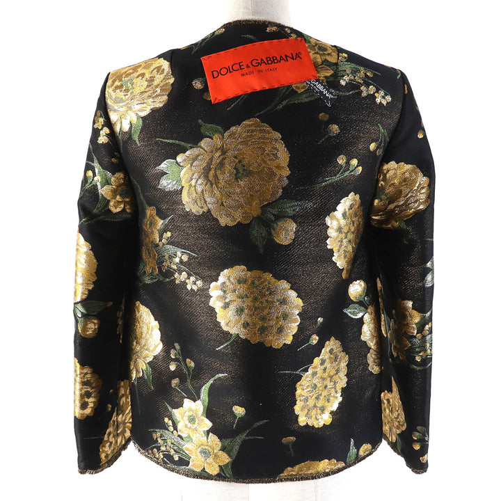 未使用品△DOLCE&amp;GABBANA ドルチェ＆ガッバーナ 黒タグ フラワージャガード ビーズ装飾 ノーカラージャケット 36 正規品 定価389000円