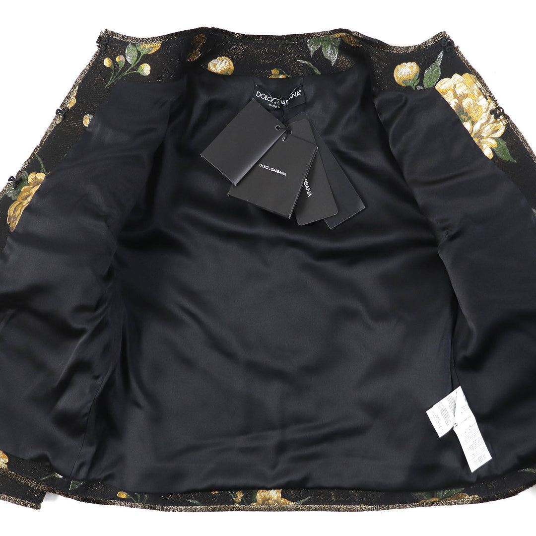 未使用品△DOLCE&amp;GABBANA ドルチェ＆ガッバーナ 黒タグ フラワージャガード ビーズ装飾 ノーカラージャケット 36 正規品 定価389000円
