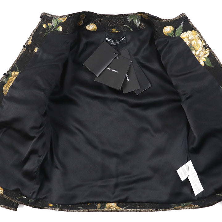 未使用品△DOLCE&amp;GABBANA ドルチェ＆ガッバーナ 黒タグ フラワージャガード ビーズ装飾 ノーカラージャケット 36 正規品 定価389000円
