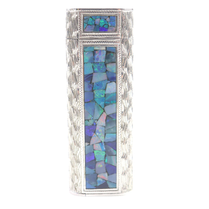 極美品▼Cartier カルティエ オーバル オパールモザイク アウタージャケット ローラー式 ガス ライター シルバー ブルー 着火確認済み