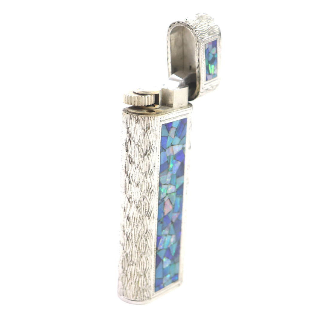 極美品▼Cartier カルティエ オーバル オパールモザイク アウタージャケット ローラー式 ガス ライター シルバー ブルー 着火確認済み