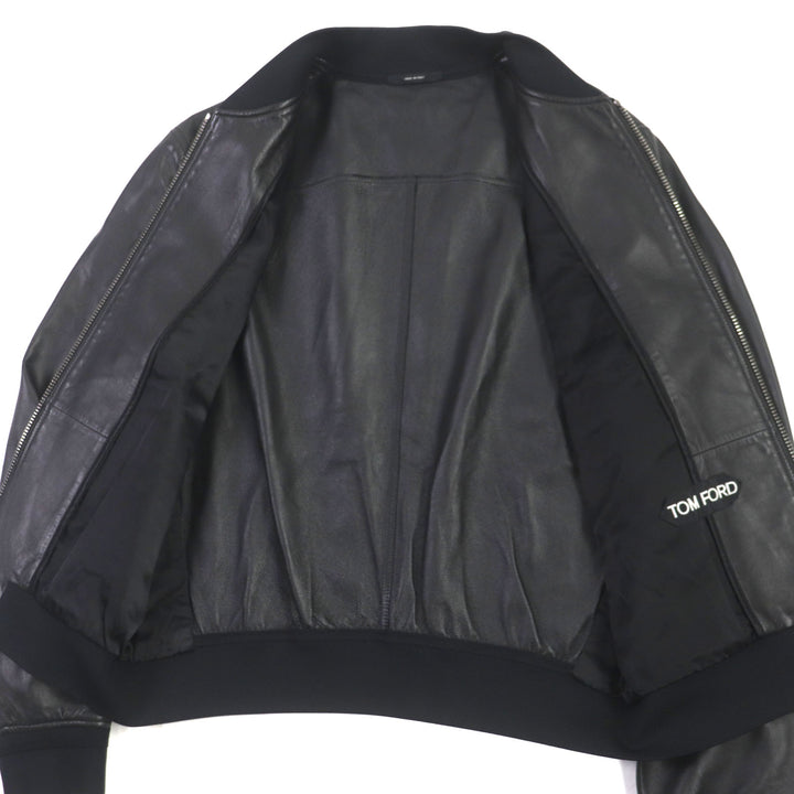 極美品▼TOM FORD トムフォード TFL540 羊革 ラムスキン レザー ZIP ボンバージャケット ブラック 48 ガーメント付き イタリア製 メンズ