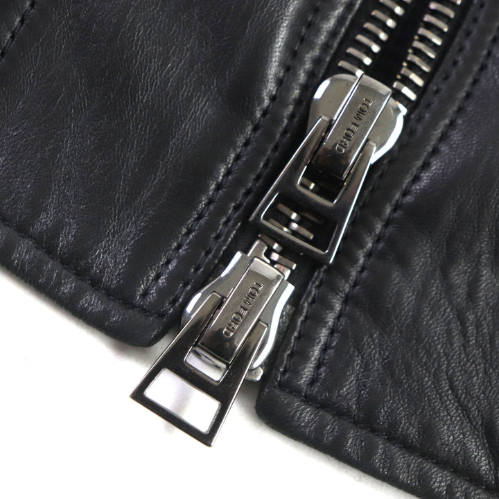 極美品▼TOM FORD トムフォード TFL540 羊革 ラムスキン レザー ZIP ボンバージャケット ブラック 48 ガーメント付き イタリア製 メンズ