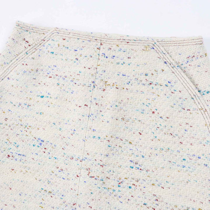 極美品◎CHANEL シャネル ヴィンテージ 03C P20369 希少 ココマークプレート付 ツイード 台形スカート ベージュ マルチ 大きめサイズ 46