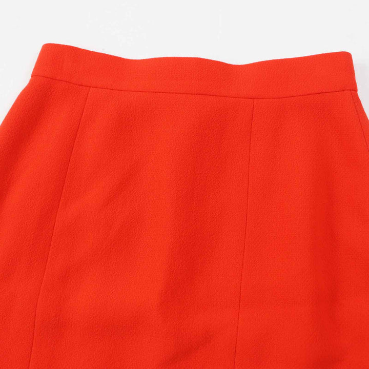 極美品◎CHANEL シャネル ヴィンテージ ウール 裏シルク ココマークボタン セットアップ 朱色 40・40 ハンガー付き フランス製 正規品