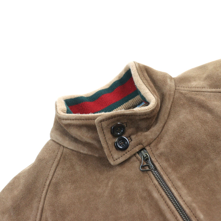 未使用品○GUCCI グッチ 573544 ヤギ革 スウェードレザー シェリーライン ロゴボタン ハリントンジャケット ブルゾン ブラウン 46 正規品