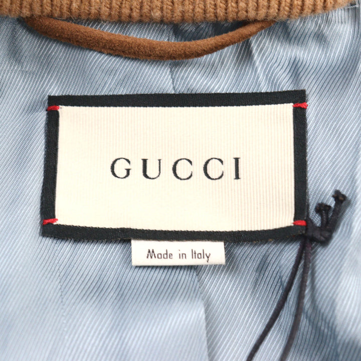 未使用品○GUCCI グッチ 573544 ヤギ革 スウェードレザー シェリーライン ロゴボタン ハリントンジャケット ブルゾン ブラウン 46 正規品