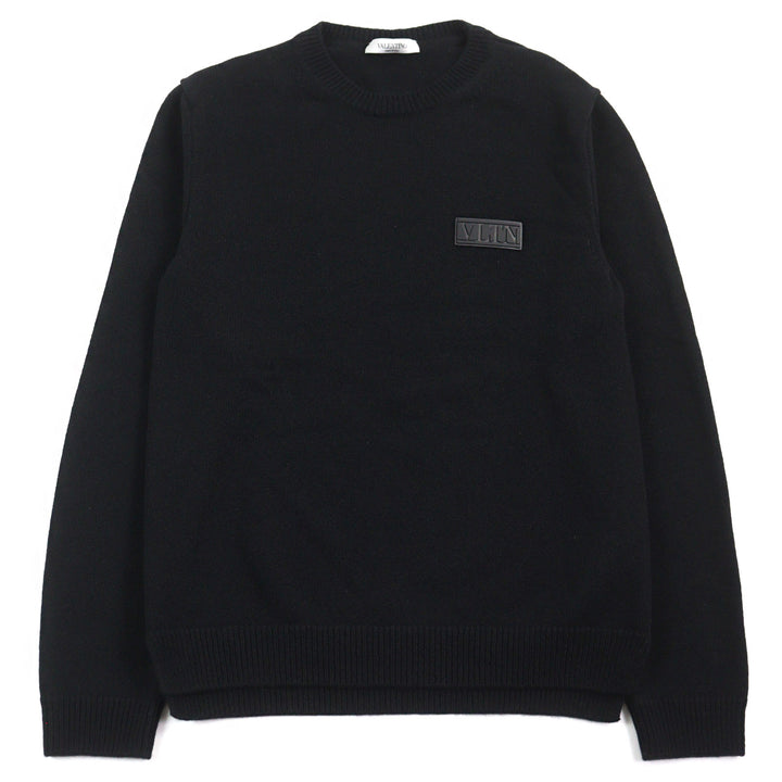 美品○VALENTINO ヴァレンティノ 20AW VW3KC13W75D カシミヤ100% VLTNロゴワッペン付 クルーネック セーター ニット 黒 S 正規品 メンズ
