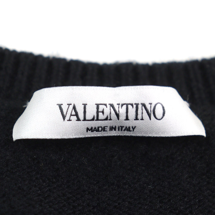 美品○VALENTINO ヴァレンティノ 20AW VW3KC13W75D カシミヤ100% VLTNロゴワッペン付 クルーネック セーター ニット 黒 S 正規品 メンズ