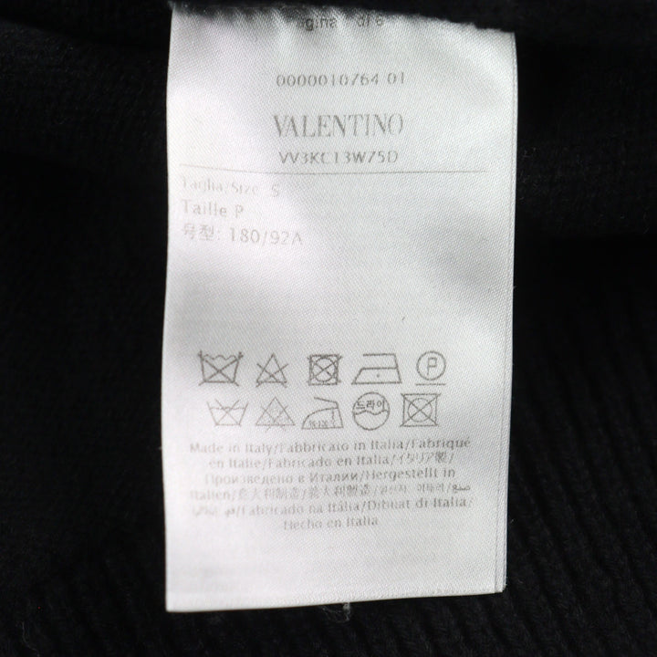 美品○VALENTINO ヴァレンティノ 20AW VW3KC13W75D カシミヤ100% VLTNロゴワッペン付 クルーネック セーター ニット 黒 S 正規品 メンズ