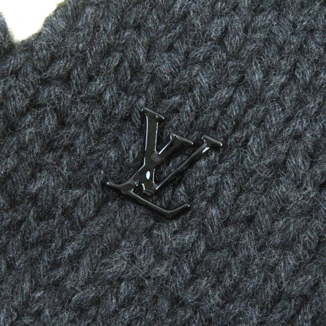 未使用品△LOUIS VUITTON ルイヴィトン 2021年製 LV フレイム インタルシア ウール100％ ロゴ金具付 長袖 ニット アイボリー 黒 L 正規品