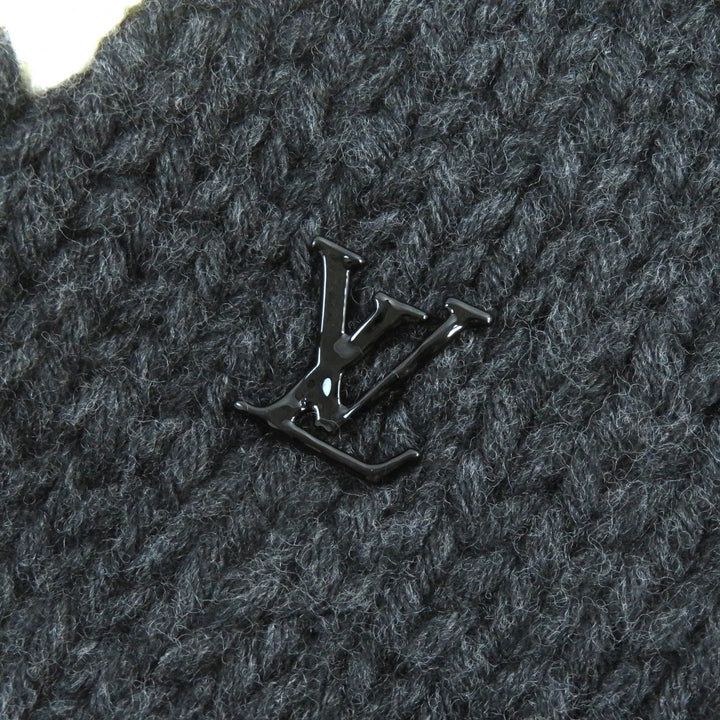 未使用品△LOUIS VUITTON ルイヴィトン 2021年製 LV フレイム インタルシア ウール100％ ロゴ金具付 長袖 ニット アイボリー 黒 L 正規品