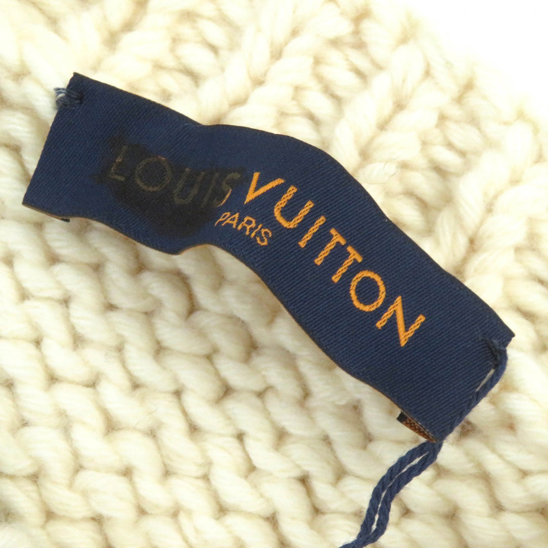 未使用品△LOUIS VUITTON ルイヴィトン 2021年製 LV フレイム インタルシア ウール100％ ロゴ金具付 長袖 ニット アイボリー 黒 L 正規品