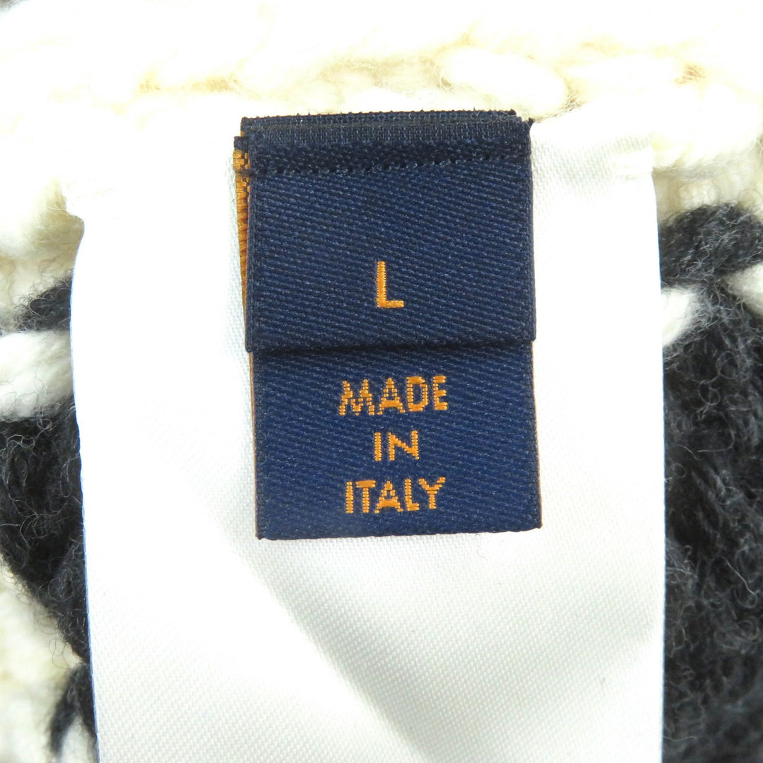 未使用品△LOUIS VUITTON ルイヴィトン 2021年製 LV フレイム インタルシア ウール100％ ロゴ金具付 長袖 ニット アイボリー 黒 L 正規品