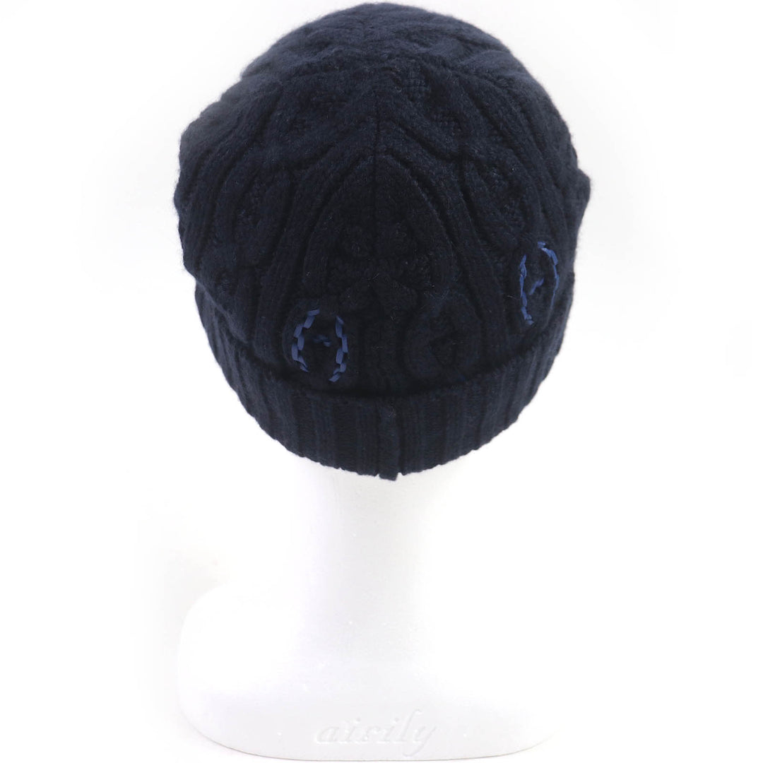 未使用品□HERMES エルメス BONNET HOMME TRI MAILLOW TRESS カシミヤ ラムレザー使い シェーヌダンクル ボネ ニットキャップ M 正規品