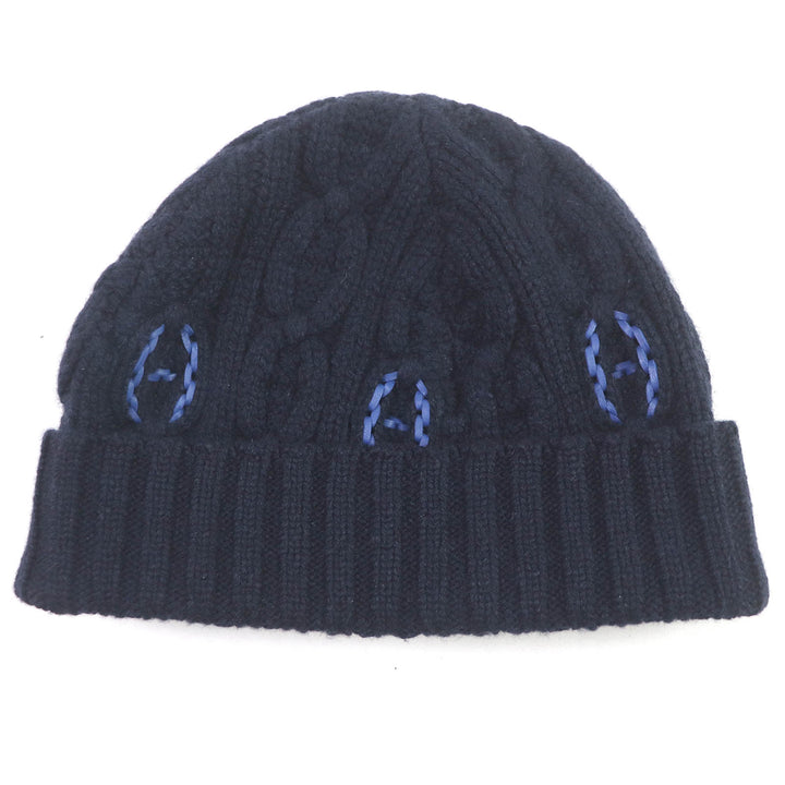 未使用品□HERMES エルメス BONNET HOMME TRI MAILLOW TRESS カシミヤ ラムレザー使い シェーヌダンクル ボネ ニットキャップ M 正規品
