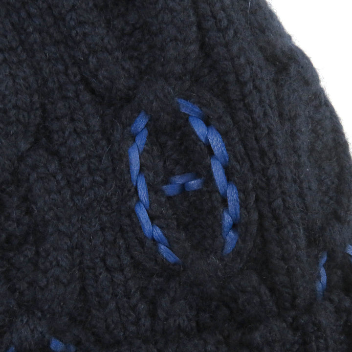 未使用品□HERMES エルメス BONNET HOMME TRI MAILLOW TRESS カシミヤ ラムレザー使い シェーヌダンクル ボネ ニットキャップ M 正規品