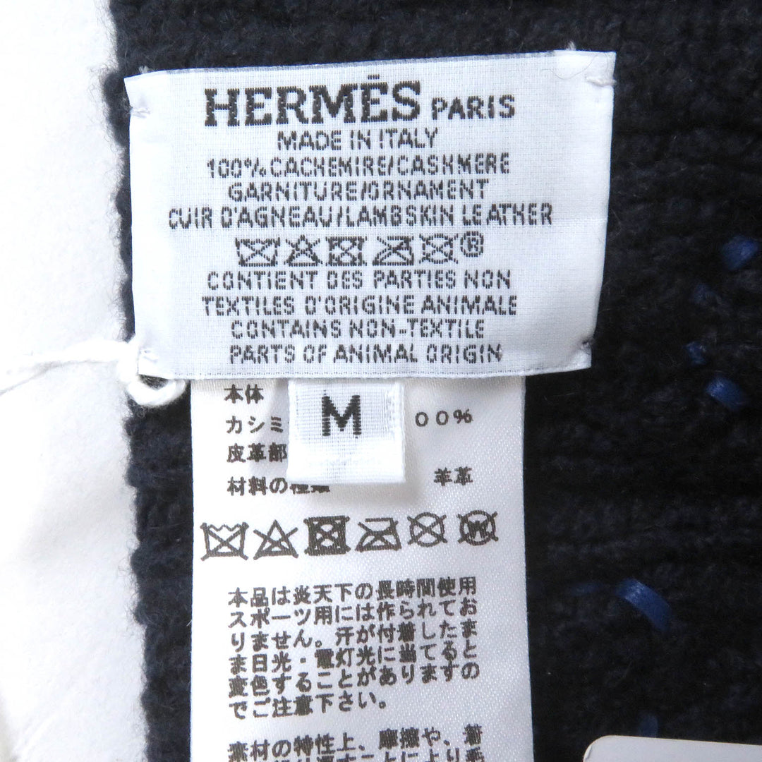 未使用品□HERMES エルメス BONNET HOMME TRI MAILLOW TRESS カシミヤ ラムレザー使い シェーヌダンクル ボネ ニットキャップ M 正規品