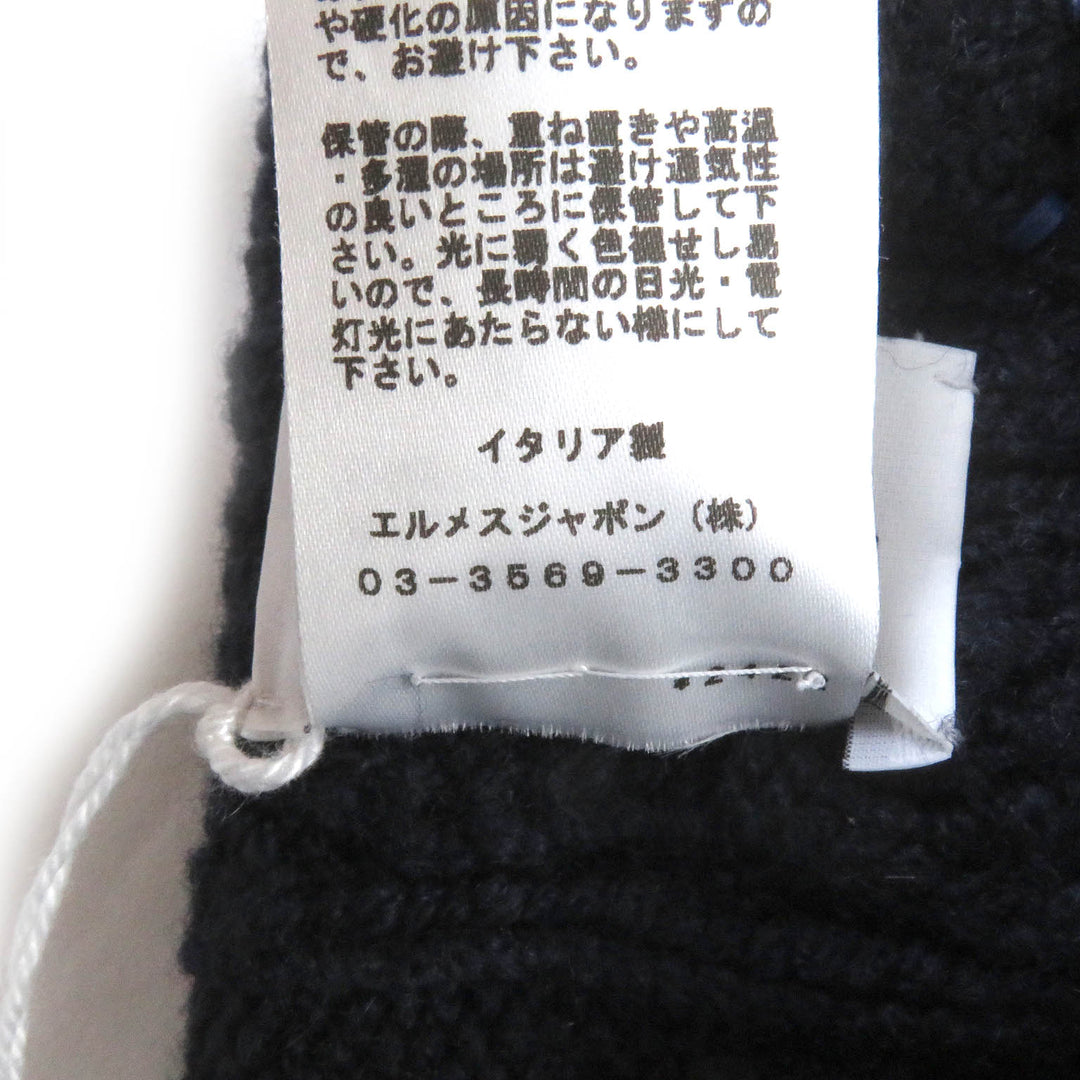 未使用品□HERMES エルメス BONNET HOMME TRI MAILLOW TRESS カシミヤ ラムレザー使い シェーヌダンクル ボネ ニットキャップ M 正規品