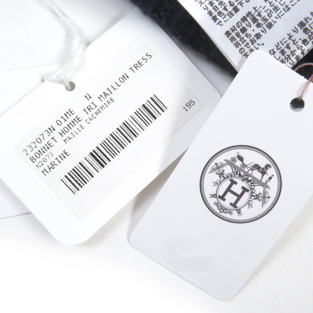 未使用品□HERMES エルメス BONNET HOMME TRI MAILLOW TRESS カシミヤ ラムレザー使い シェーヌダンクル ボネ ニットキャップ M 正規品