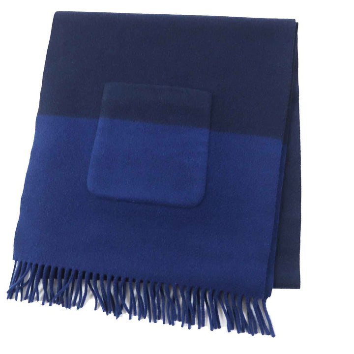極美品◎HERMES エルメス H259096S カシミヤ100％ シルク アリュメット・ポケット バイカラー マフラー ネイビー ブルー 伊製