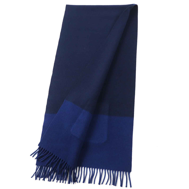 極美品◎HERMES エルメス H259096S カシミヤ100％ シルク アリュメット・ポケット バイカラー マフラー ネイビー ブルー 伊製