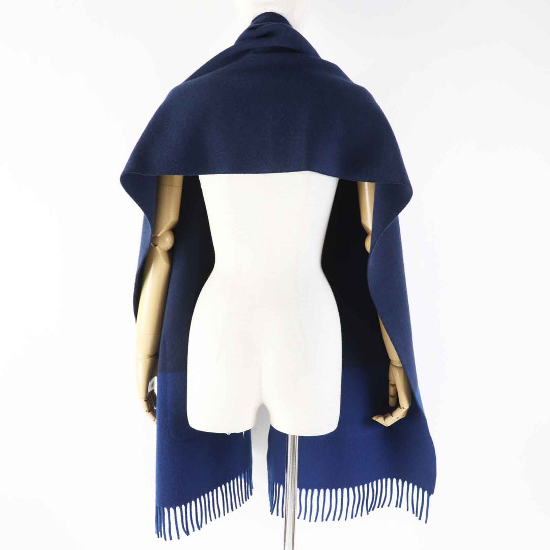 極美品◎HERMES エルメス H259096S カシミヤ100％ シルク アリュメット・ポケット バイカラー マフラー ネイビー ブルー 伊製