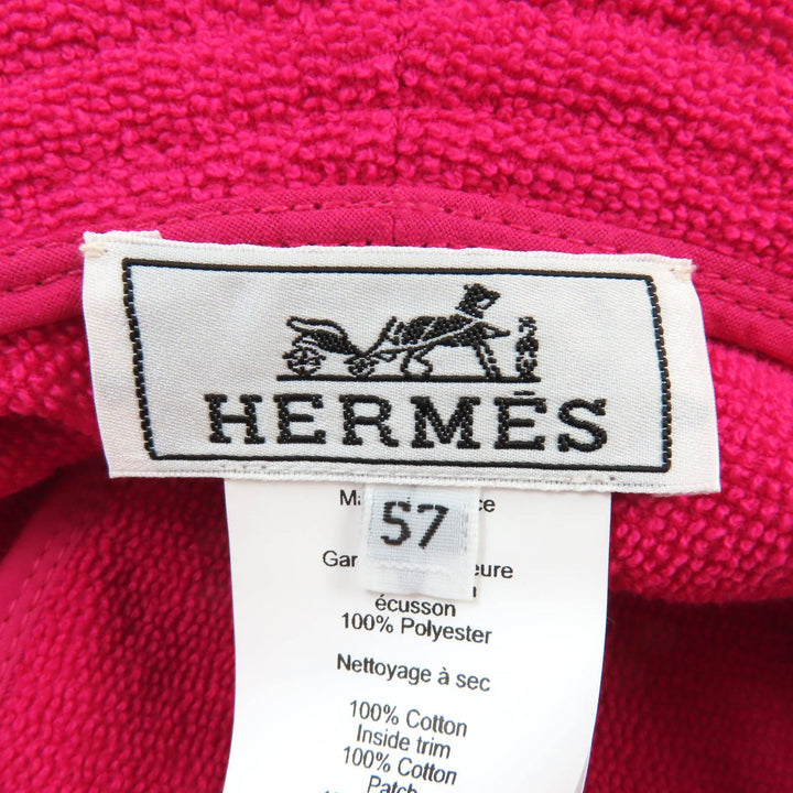 美品★HERMES エルメス デイヴィス ハット コットン100％ ロゴパッチ付 パイル地 バケットハット ショッキングピンク 57 仏製 レディース