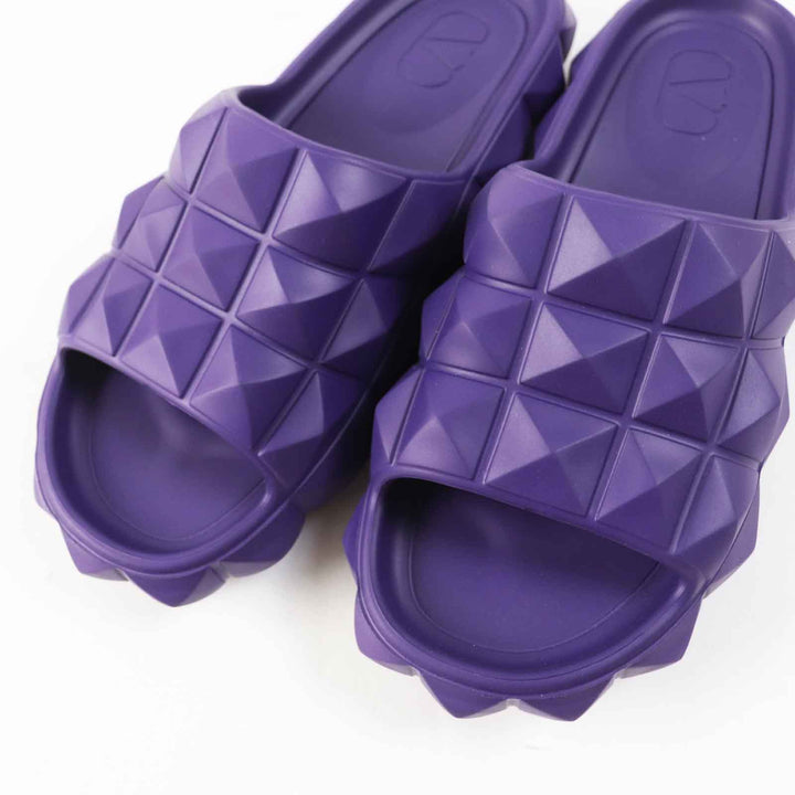 極美品◎Valentino Garavani ヴァレンティノガラヴァーニ ローマンスタッズ タートル ラバー サンダル パープル 38 伊製 定価75900円