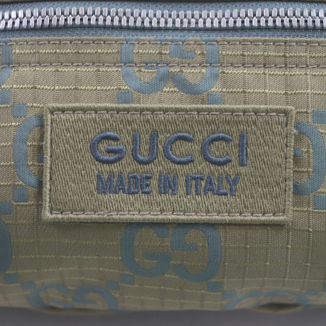 極美品▼GUCCI グッチ 792287 GG リップストップ ベルトバッグ ボディバッグ レザー使い ウエストバッグ カーキ 保存袋付き 伊製 メンズ