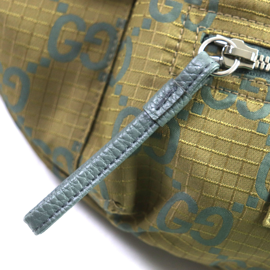 極美品▼GUCCI グッチ 792287 GG リップストップ ベルトバッグ ボディバッグ レザー使い ウエストバッグ カーキ 保存袋付き 伊製 メンズ