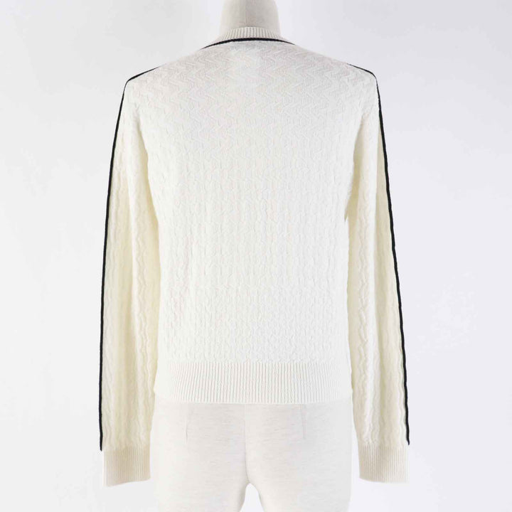 極美品◎CHANEL シャネル P75662 カシミヤ カメリアココボタン付き バイカラー 長袖 ニットカーディガン ホワイト×ブラック 36 保存袋付き