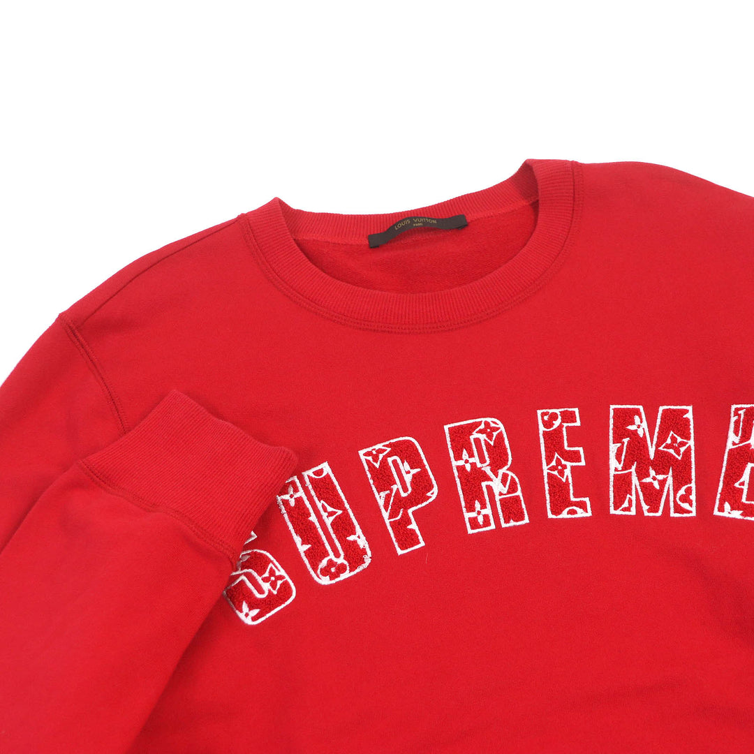 美品□LOUIS VUITTON ルイヴィトン Supreme HDY93W モノグラム ロゴ刺繍 スウェットシャツ トレーナー レッド M イタリア製 正規品