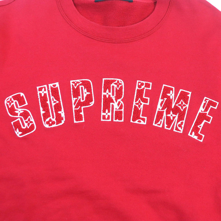 美品□LOUIS VUITTON ルイヴィトン Supreme HDY93W モノグラム ロゴ刺繍 スウェットシャツ トレーナー レッド M イタリア製 正規品